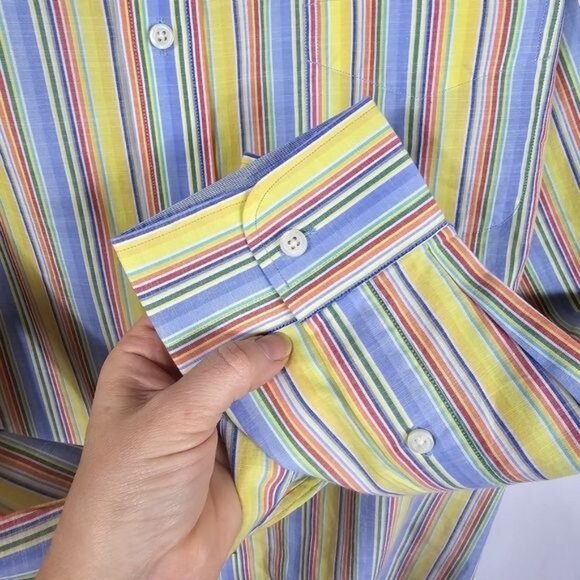 Cremieux Collection Yellow Striped Button Down Shirt Sz XL Flip Cuff Pastel - Picture 5 of 9